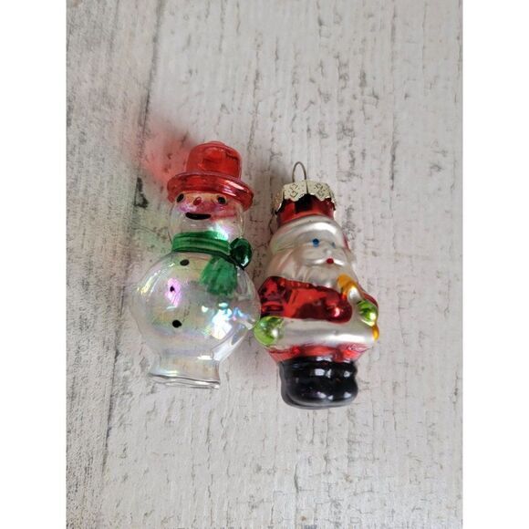 Mini snowman Santa Claus blown glass ornament Xmas set - Picture 3 of 7